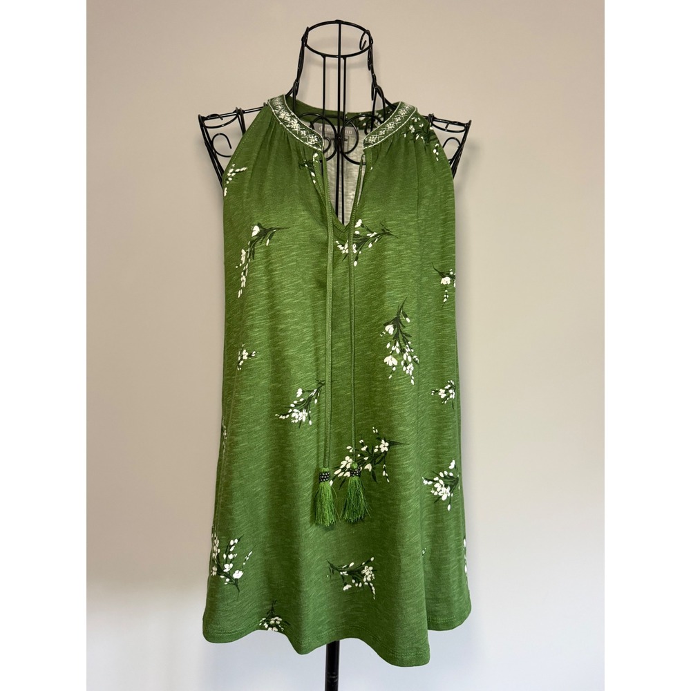 Daniel Rainn Green Floral Sleeveless Tassel Tie Embroidered Top S